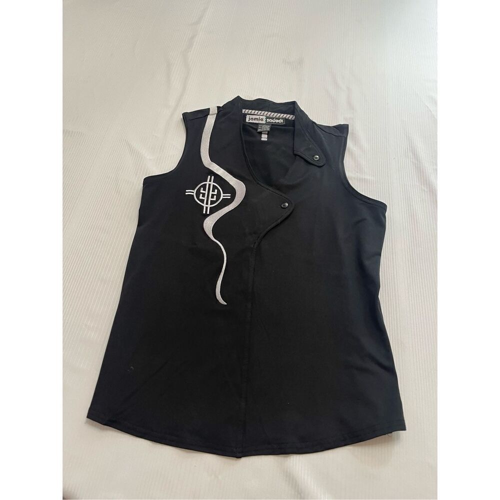 Jamie Sadock Top Women's Small Black Geometric Sleeveless Pullover Golf Shirt